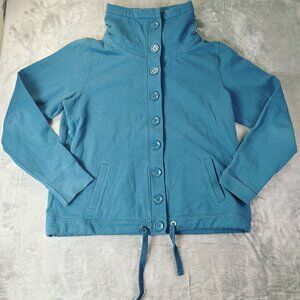 Eddie Bauer Womens XL Blue Button Front Jacket High Neck Casual‎ Layering Winter
